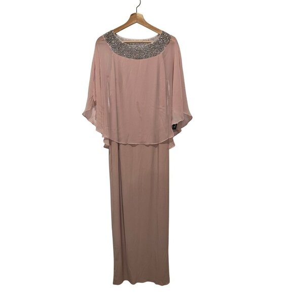 NWT XSCAPE Blush Pink Beaded Neckline Maxi Dress Women's Size 6 - Picture 2 of 11